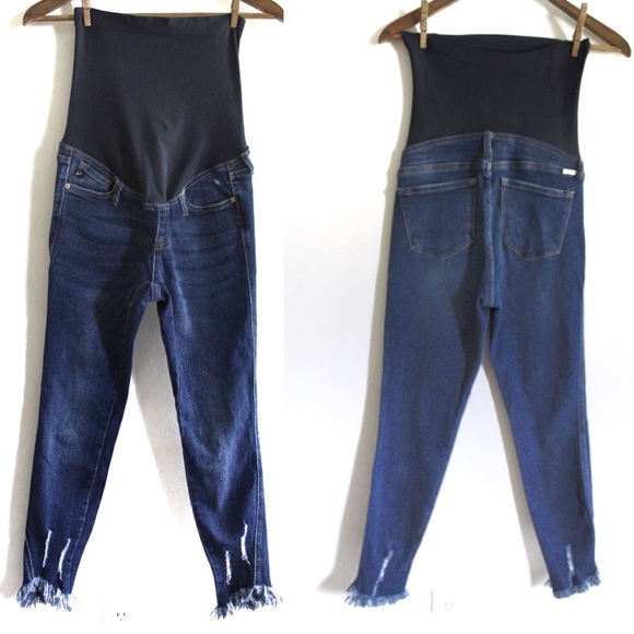 KanCan Maternity NWOT Skinny Over Bump Frayed Hem Maternity Jeans Raw Frayed Hem - Picture 2 of 12